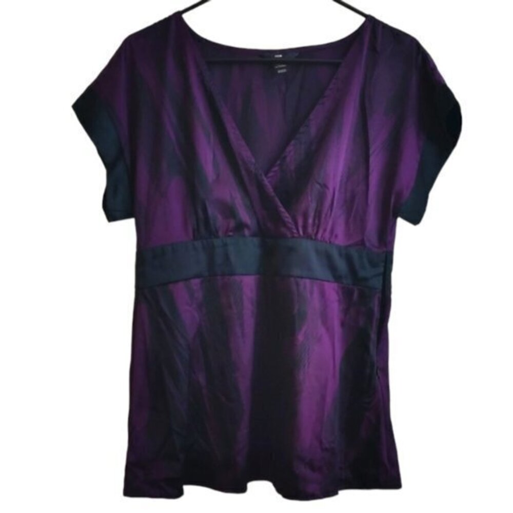 H&M Black Purple V-Neck Blouse Size 12 GUC #7772